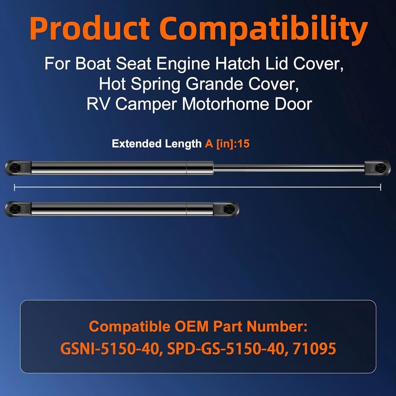 Euplokeer Qty (2) ML33-40 GSNI-5150-40 15in Gas Shock Strut for Boat Seat Entrance Engine Hatch Parts, SL13-40 ML33-40 Spring Lift Support for RV Camper Motorhome Door Truck Toolbox Parts Accessories - Image 2